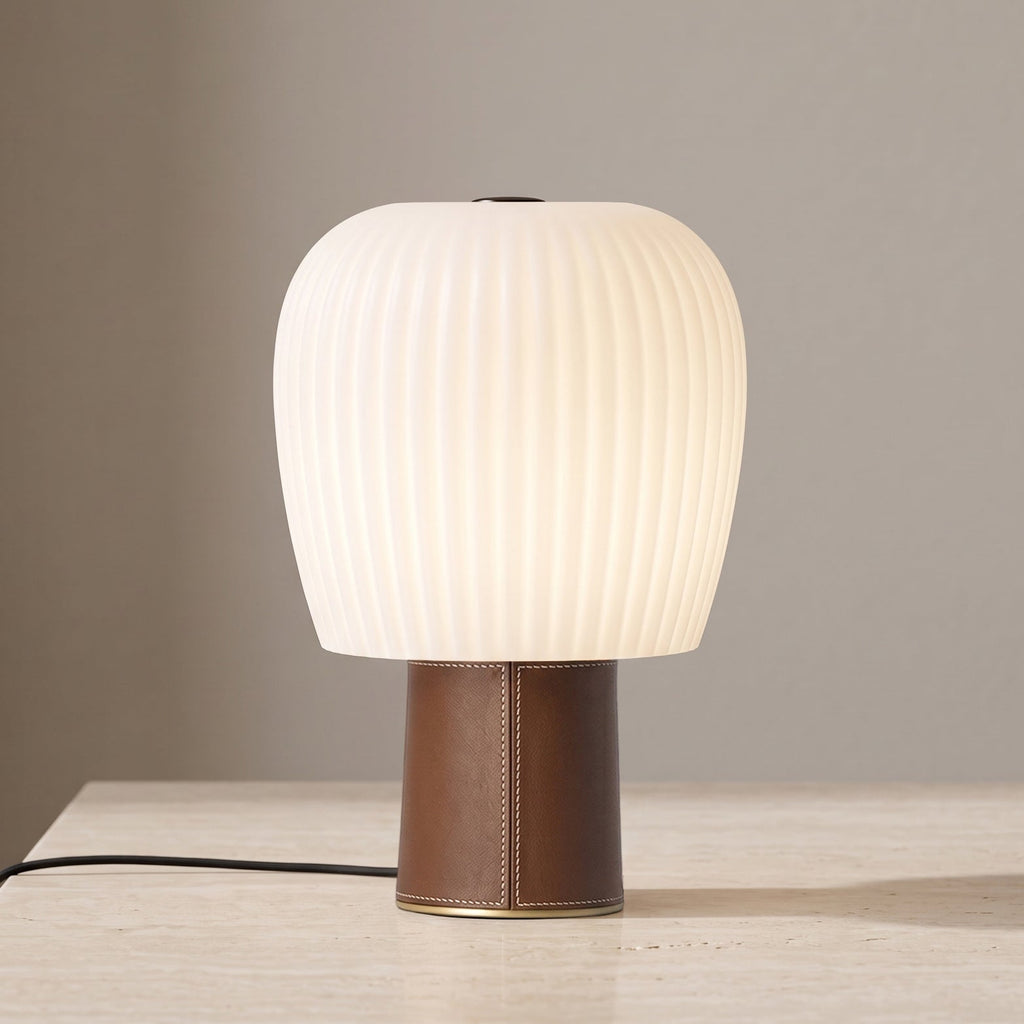 Saddle-Stitched Leather Fluted Glass Table Lamp
