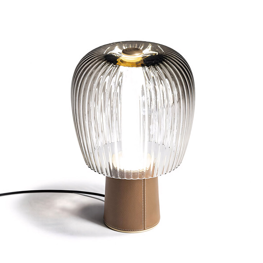 Saddle-Stitched Leather Fluted Glass Table Lamp