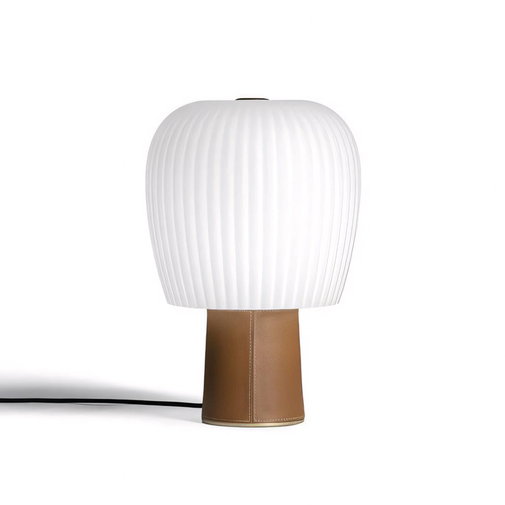Saddle-Stitched Leather Fluted Glass Table Lamp