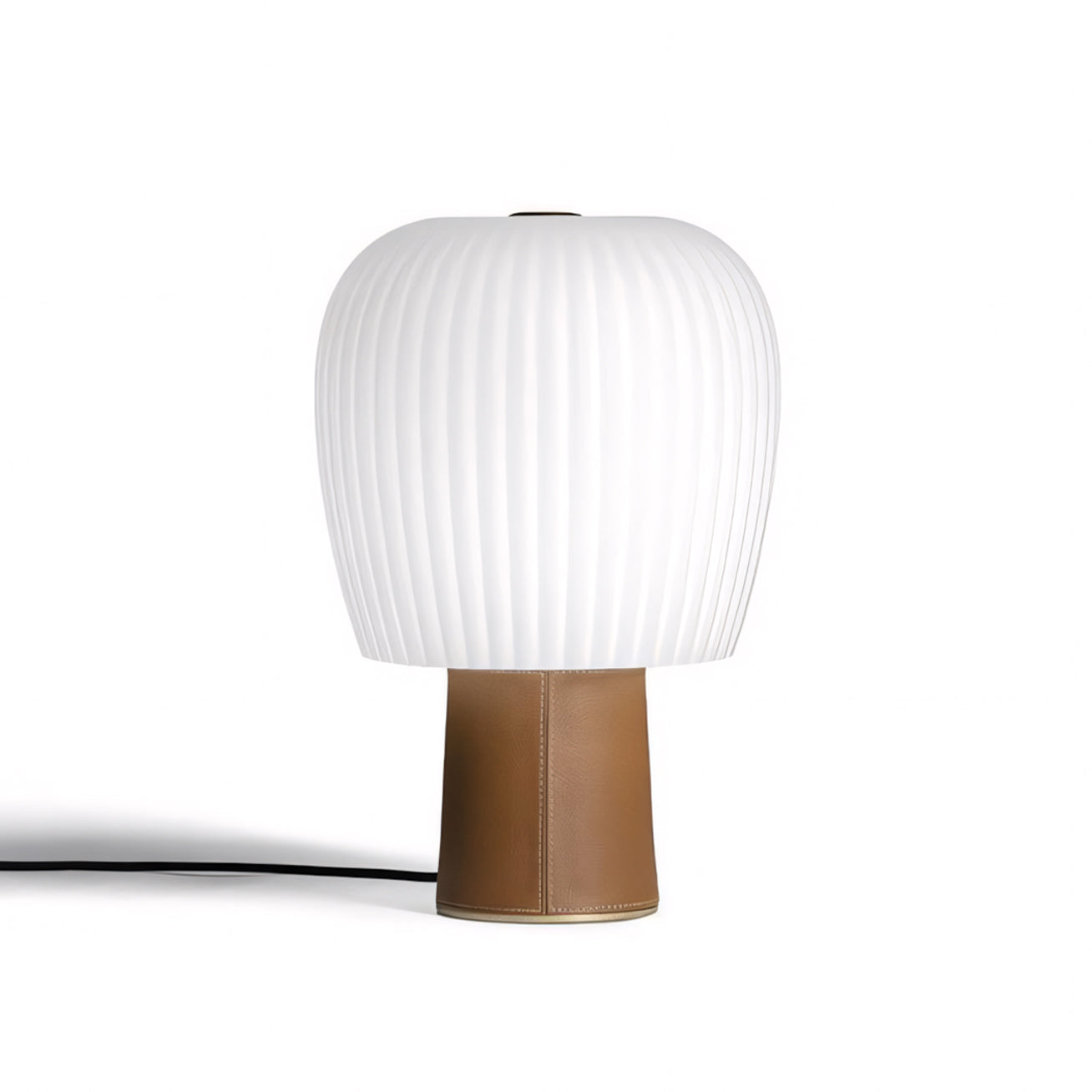 Saddle-Stitched Leather Fluted Glass Table Lamp