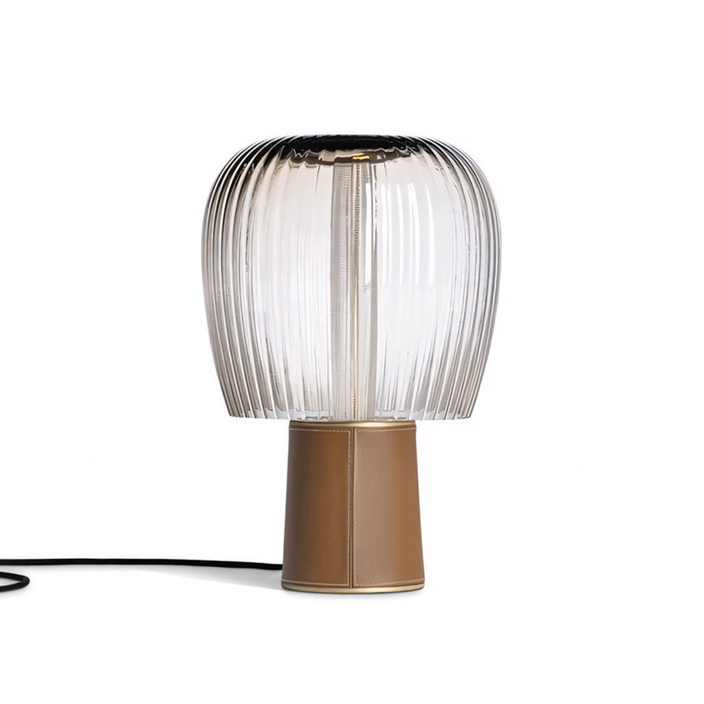 Saddle-Stitched Leather Fluted Glass Table Lamp