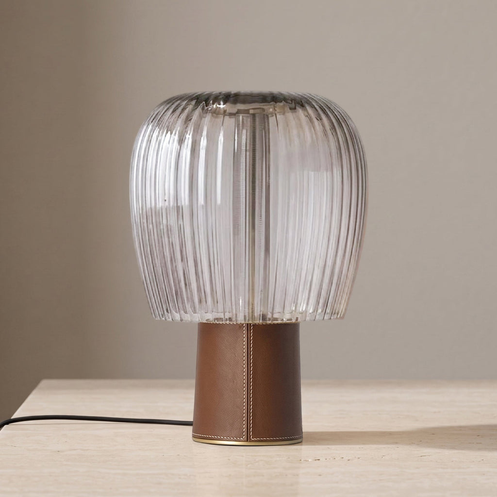 Saddle-Stitched Leather Fluted Glass Table Lamp