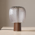 Saddle-Stitched Leather Fluted Glass Table Lamp