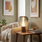 Saddle-Stitched Leather Fluted Glass Table Lamp