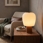 Saddle-Stitched Leather Fluted Glass Table Lamp