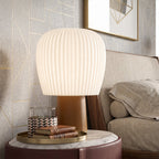Saddle-Stitched Leather Fluted Glass Table Lamp