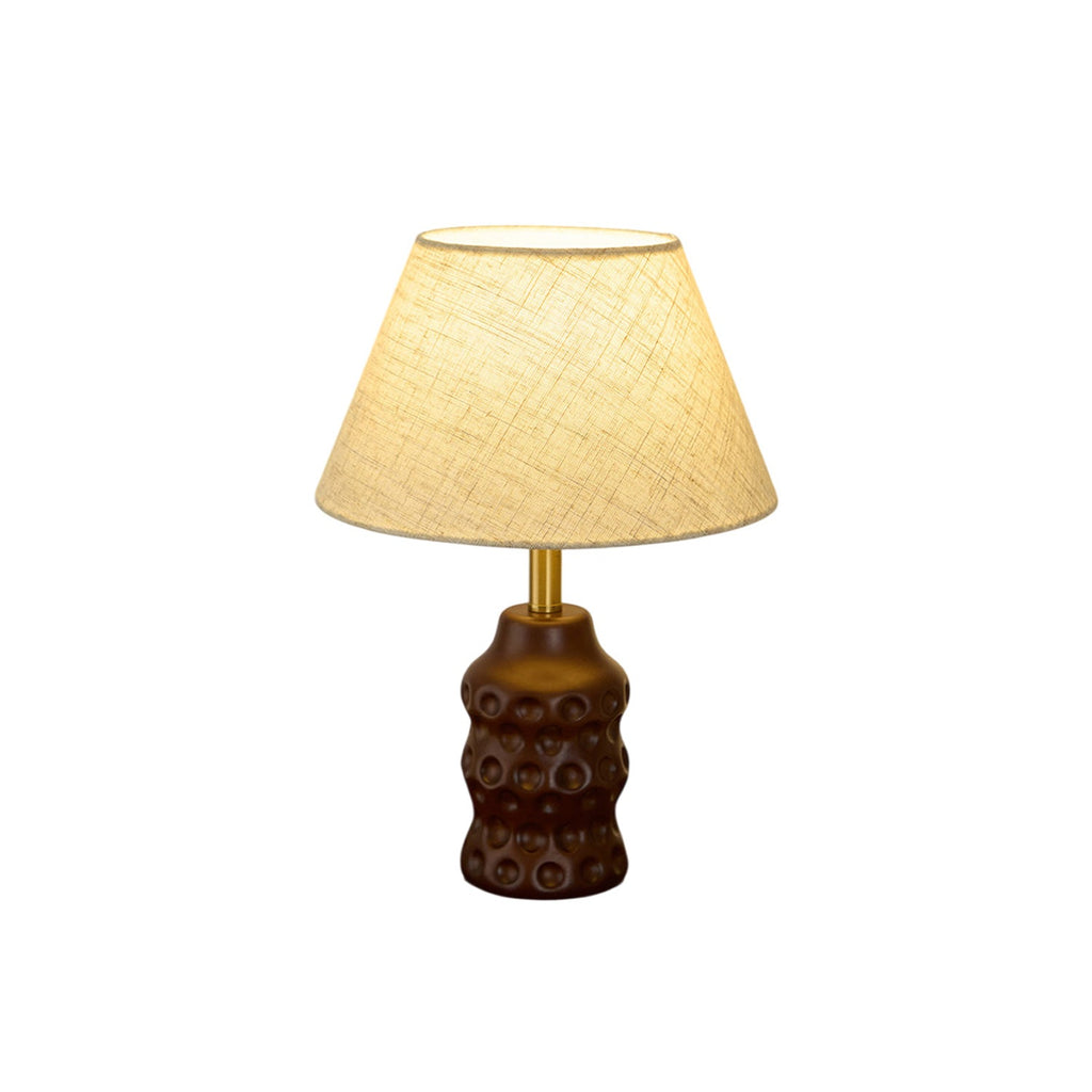 Dimpled Wood Base Linen Shade Table Lamp
