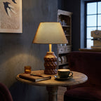 Dimpled Wood Base Linen Shade Table Lamp