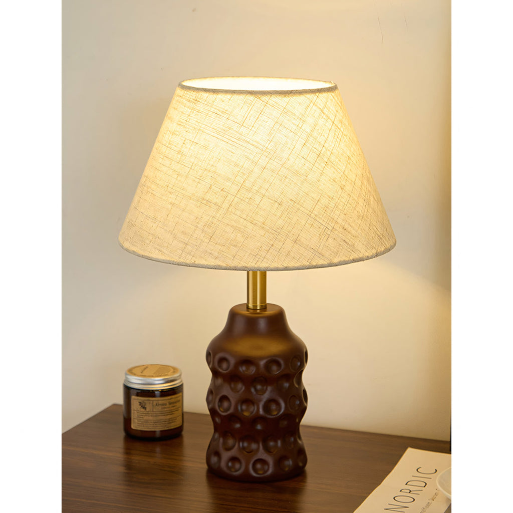 Dimpled Wood Base Linen Shade Table Lamp