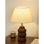 Dimpled Wood Base Linen Shade Table Lamp