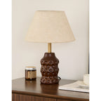 Dimpled Wood Base Linen Shade Table Lamp