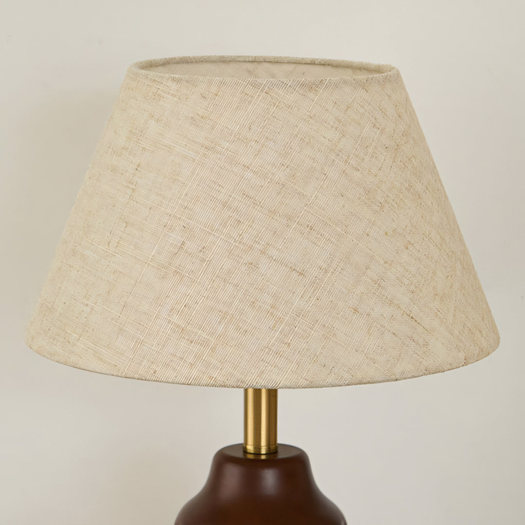 Dimpled Wood Base Linen Shade Table Lamp