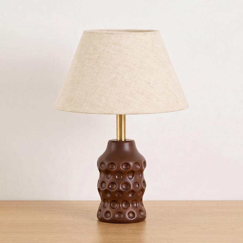 Dimpled Wood Base Linen Shade Table Lamp
