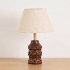 Dimpled Wood Base Linen Shade Table Lamp