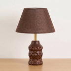 Dimpled Wood Base Linen Shade Table Lamp