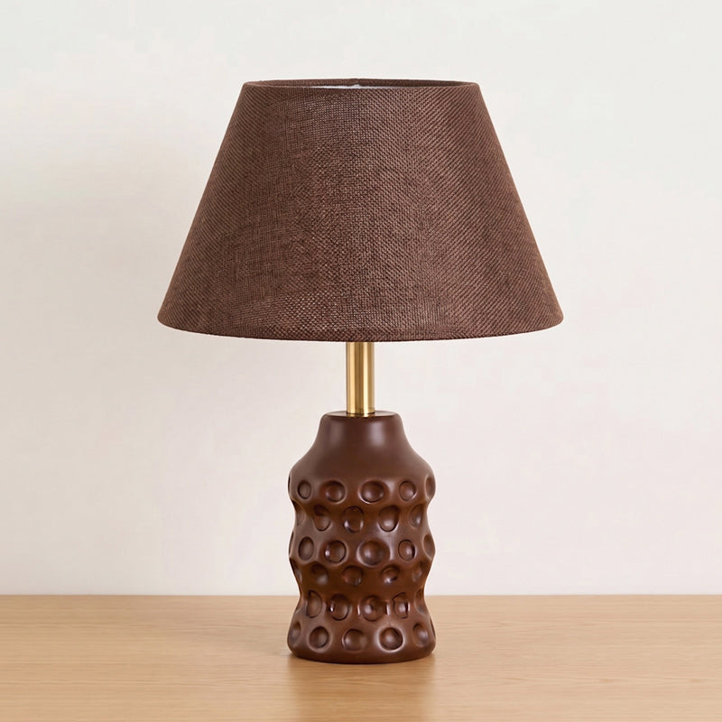 Dimpled Wood Base Linen Shade Table Lamp