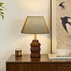 Dimpled Wood Base Linen Shade Table Lamp