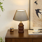 Dimpled Wood Base Linen Shade Table Lamp