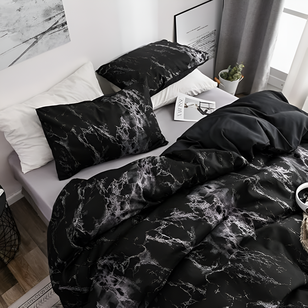 MarmorLux: Modern Duvet Cover Set – Elegant, Soft & Durable with Black Marble Design for Bedroom
