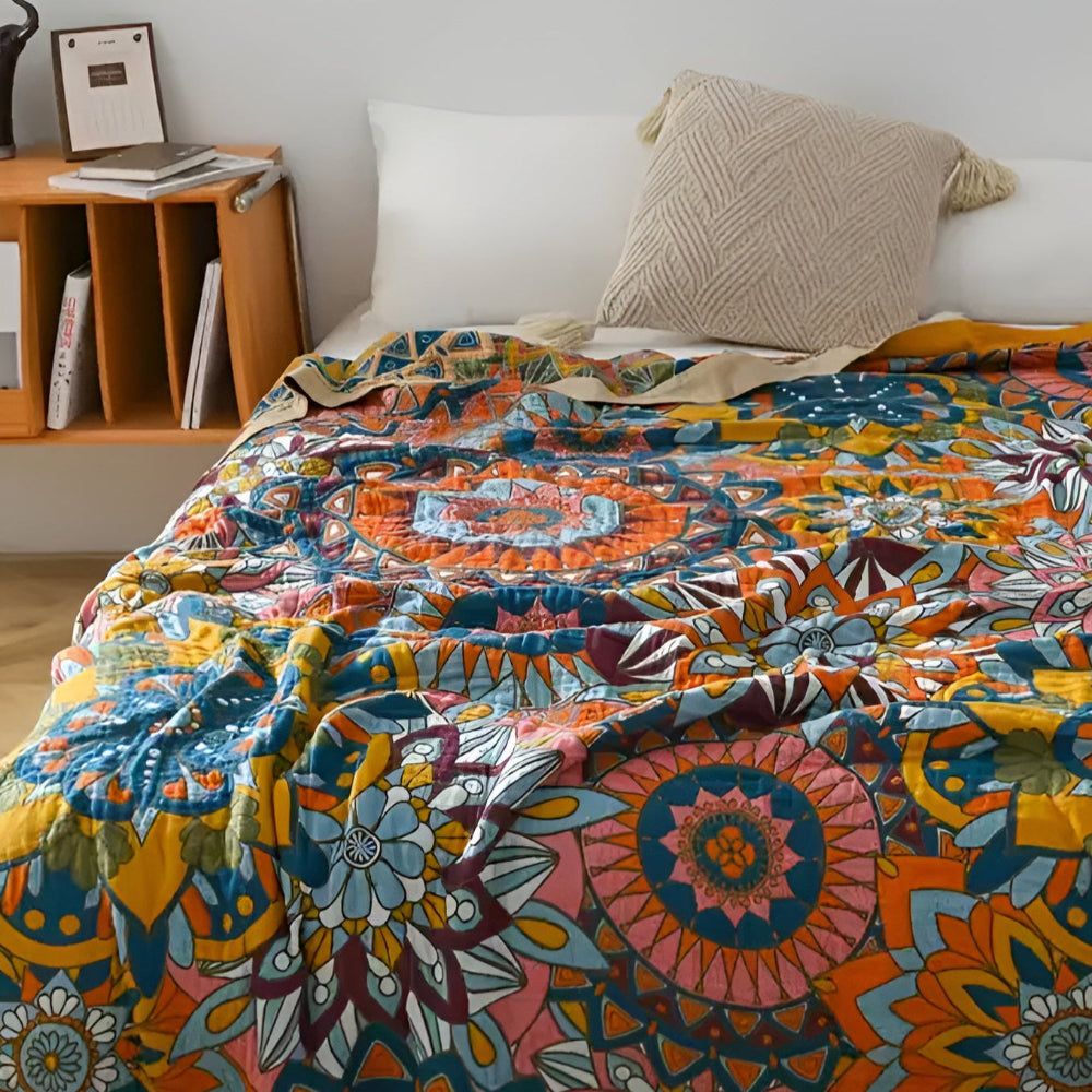 Marrakech Weaving: Breathable Cotton Blanket with Moroccan Jacquard Floral Pattern & Elegant Texture – for Sofa & Bedroom