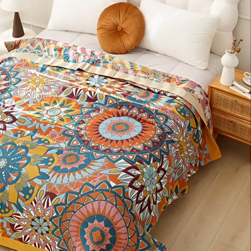 Marrakech Weaving: Breathable Cotton Blanket with Moroccan Jacquard Floral Pattern & Elegant Texture – for Sofa & Bedroom