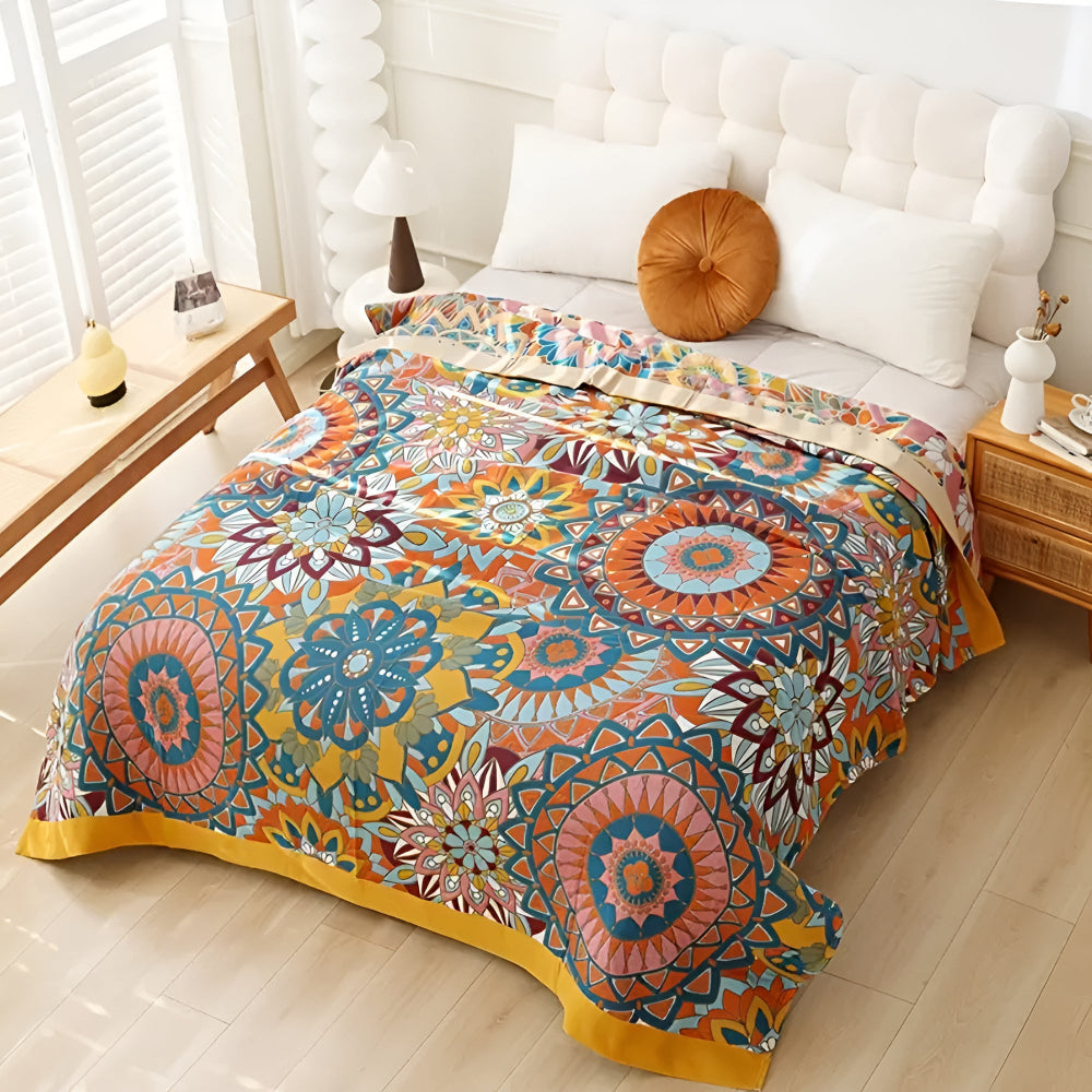 Marrakech Weaving: Breathable Cotton Blanket with Moroccan Jacquard Floral Pattern & Elegant Texture – for Sofa & Bedroom