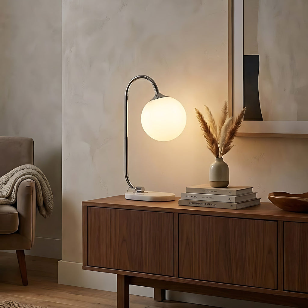 Frosted Glass Shade Marble Base Table Lamp