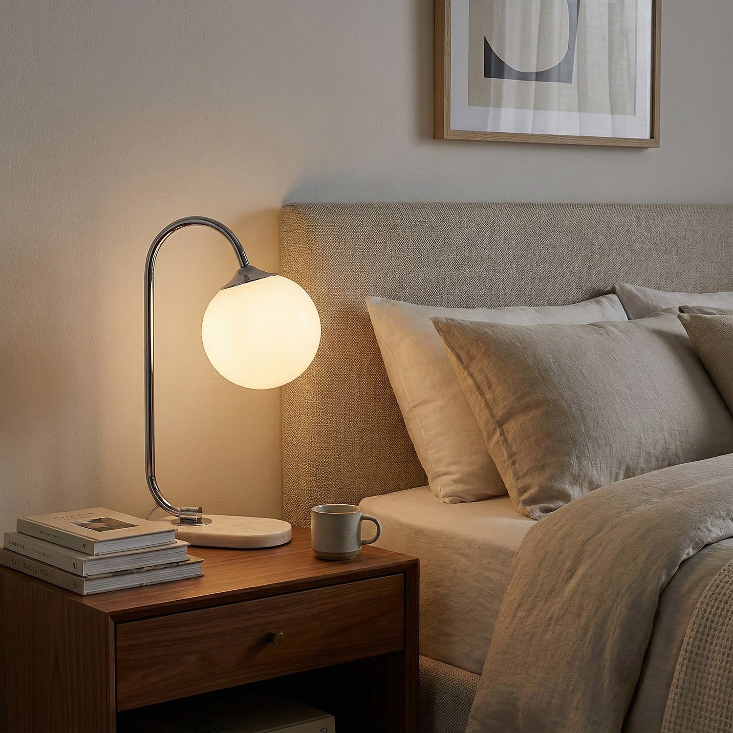 Frosted Glass Shade Marble Base Table Lamp
