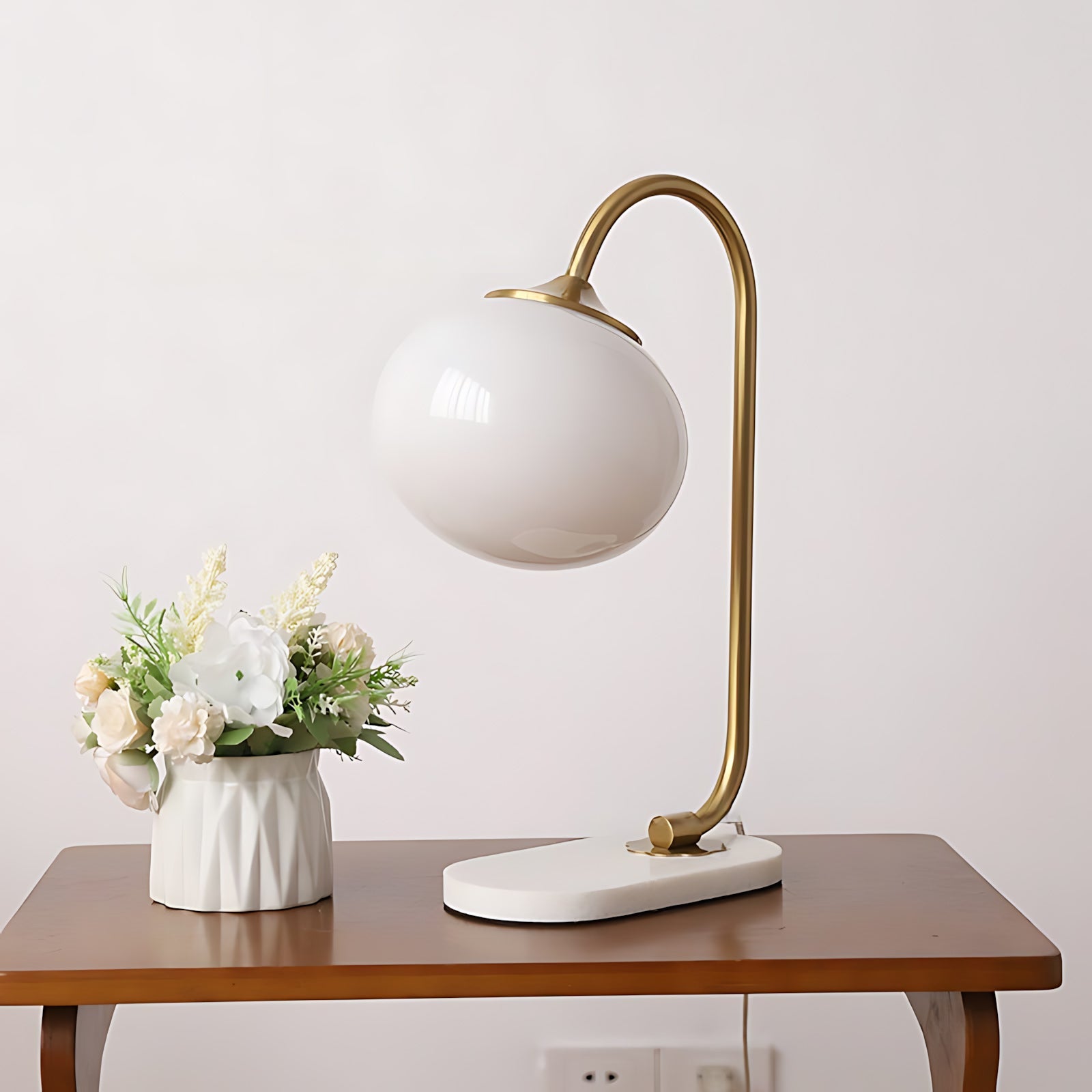 Frosted Glass Shade Marble Base Table Lamp