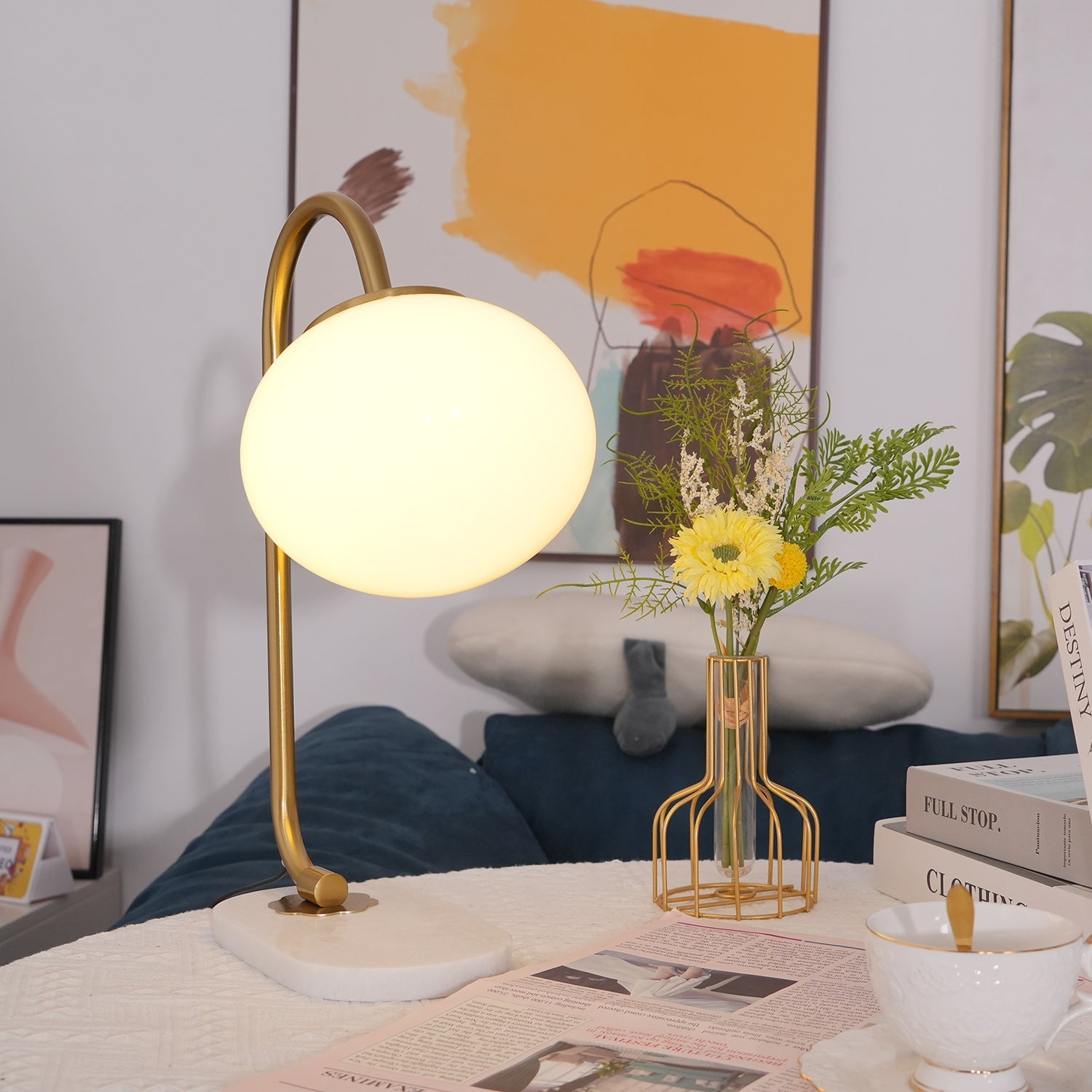 Frosted Glass Shade Marble Base Table Lamp