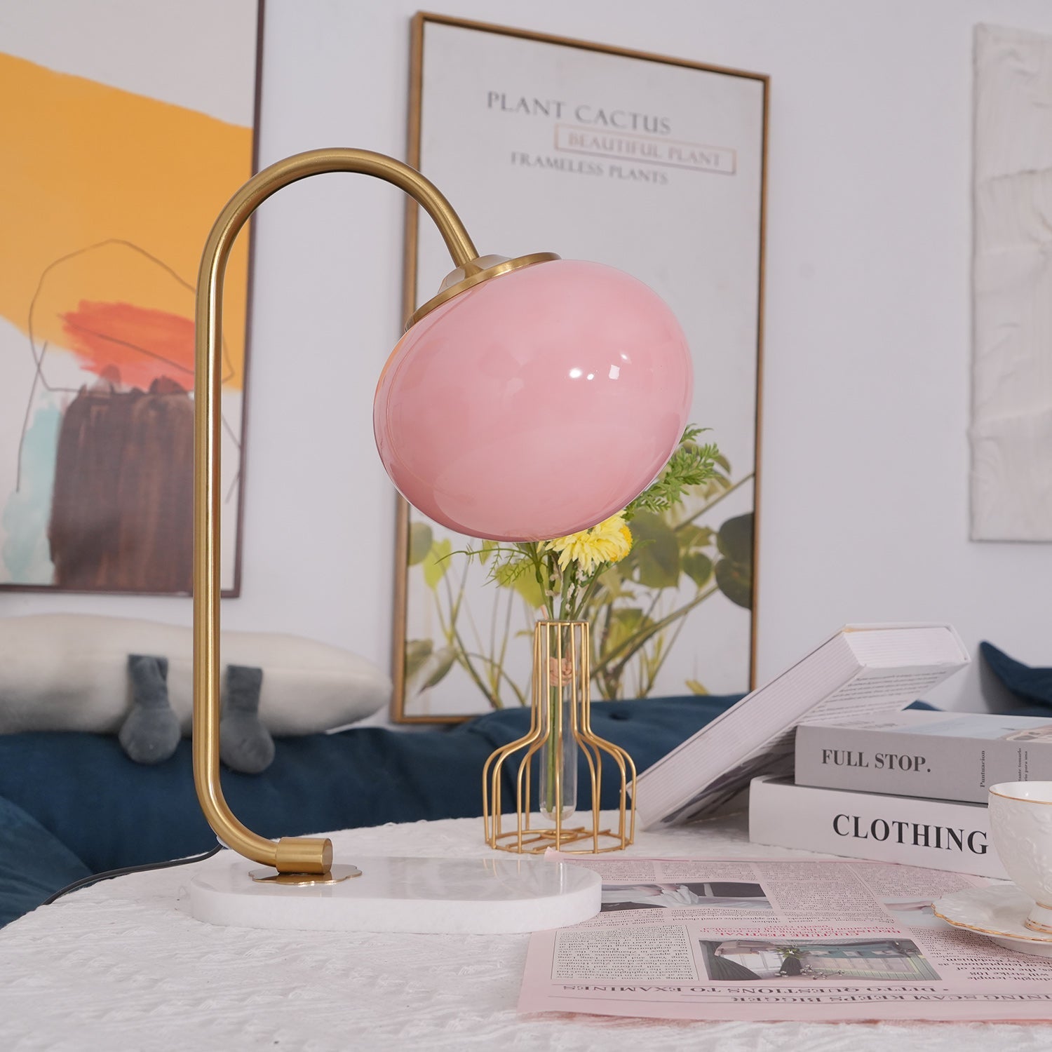 Frosted Glass Shade Marble Base Table Lamp