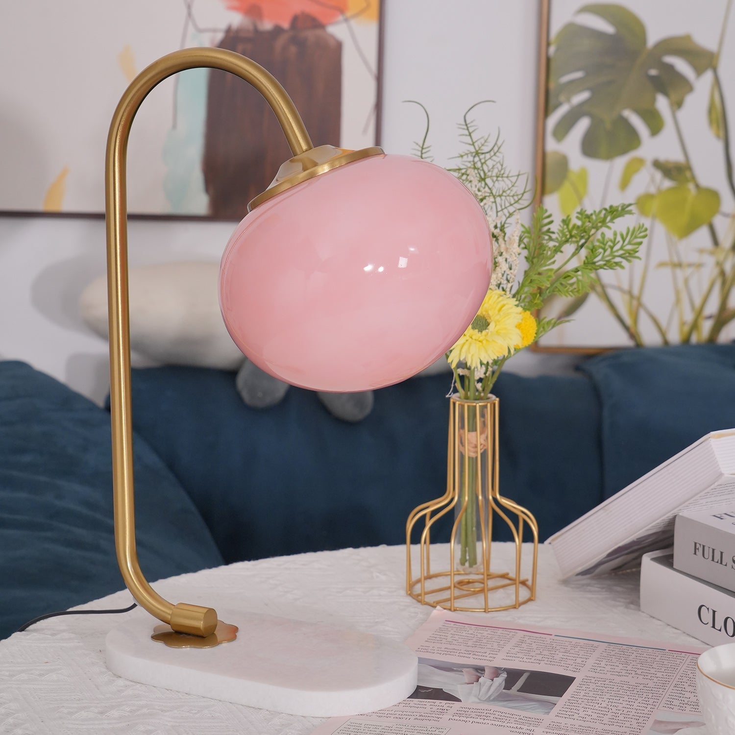 Frosted Glass Shade Marble Base Table Lamp