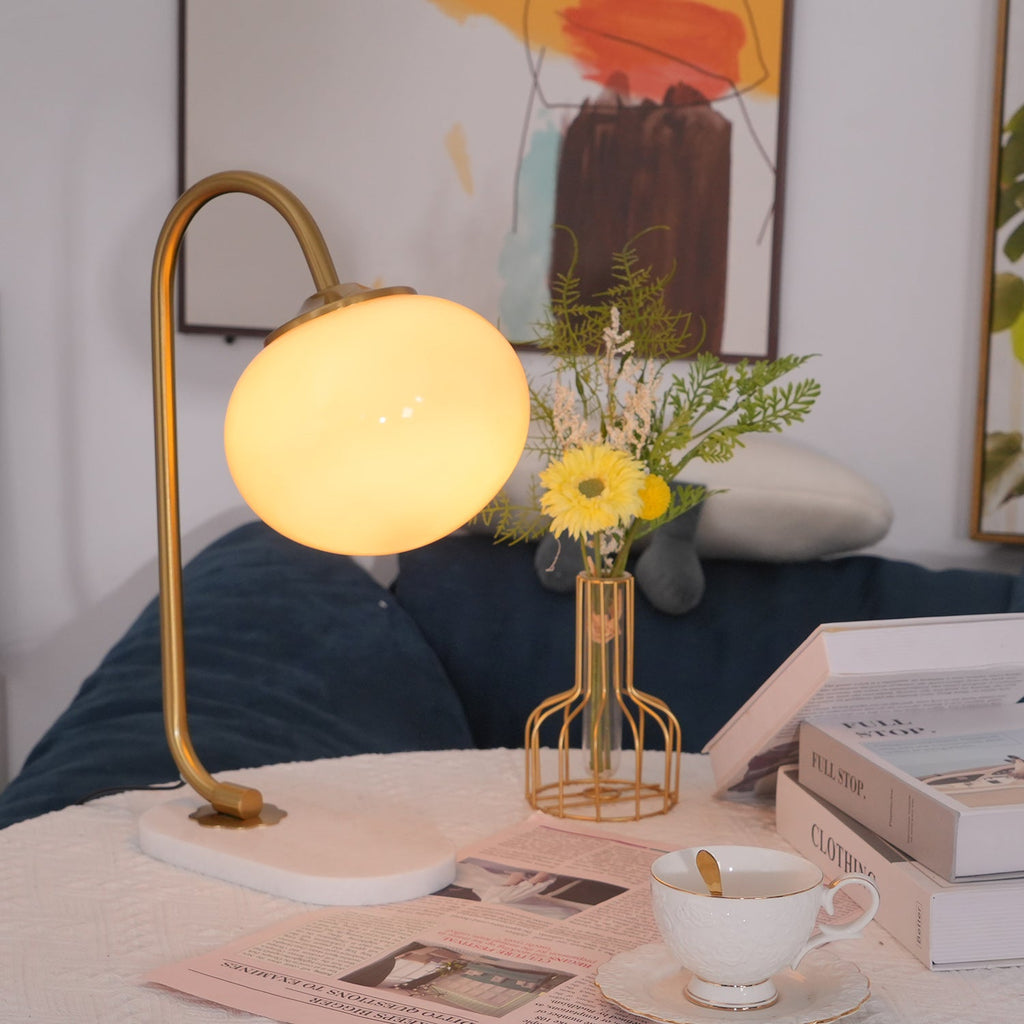 Frosted Glass Shade Marble Base Table Lamp