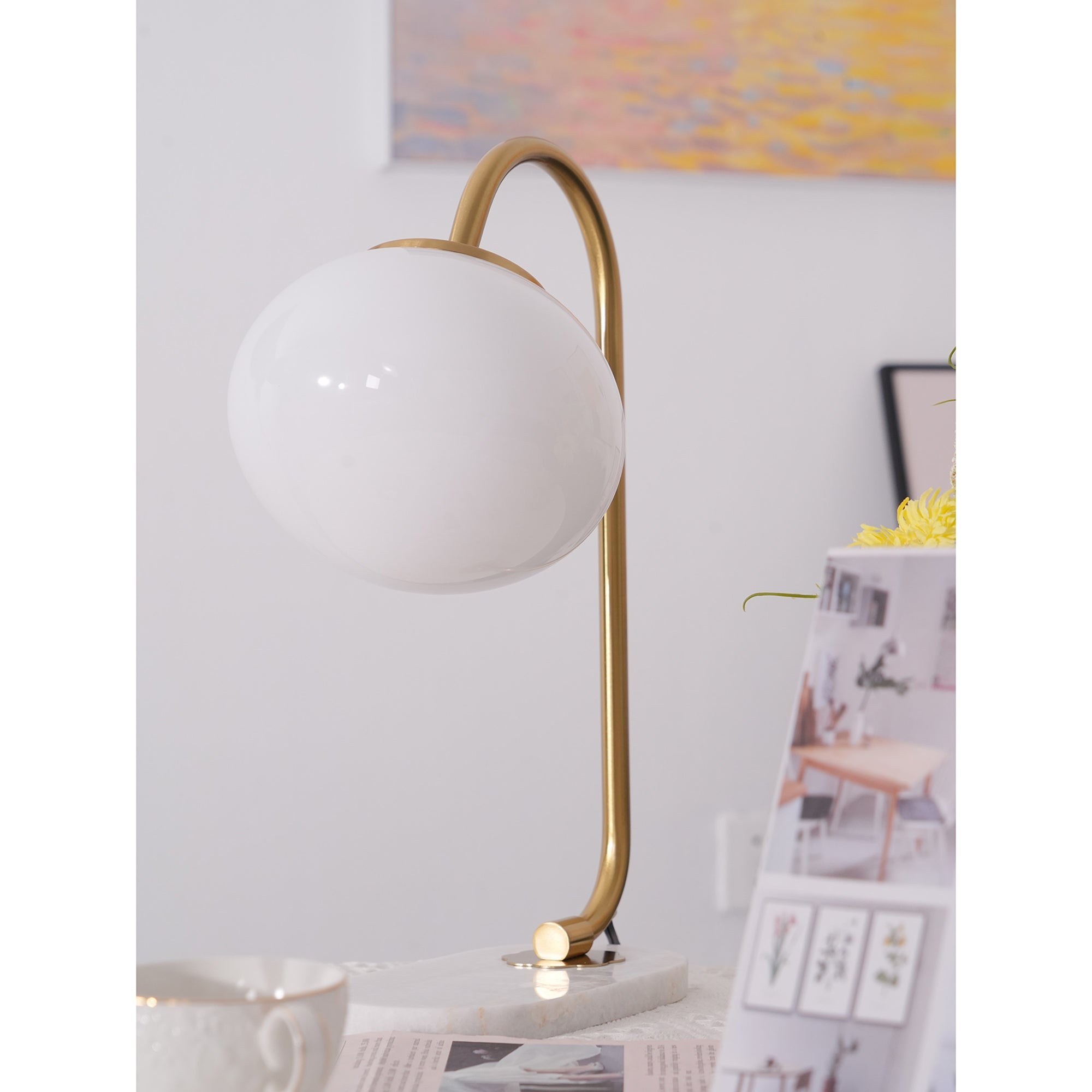 Frosted Glass Shade Marble Base Table Lamp