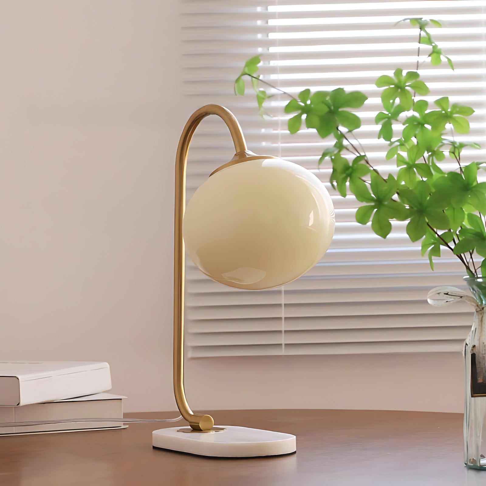 Frosted Glass Shade Marble Base Table Lamp