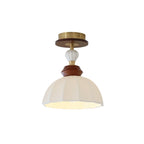 Fluted Ceramic Dome Oak Accent Semi-Flush Ceiling Light