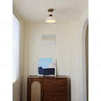 Fluted Ceramic Dome Oak Accent Semi-Flush Ceiling Light