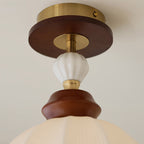 Fluted Ceramic Dome Oak Accent Semi-Flush Ceiling Light