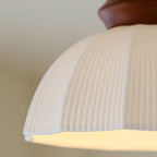 Fluted Ceramic Dome Oak Accent Semi-Flush Ceiling Light