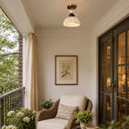 Fluted Ceramic Dome Oak Accent Semi-Flush Ceiling Light
