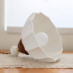 Fluted Ceramic Dome Oak Accent Pendant Light