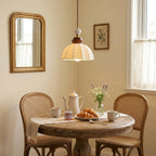 Fluted Ceramic Dome Oak Accent Pendant Light