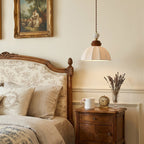 Fluted Ceramic Dome Oak Accent Pendant Light