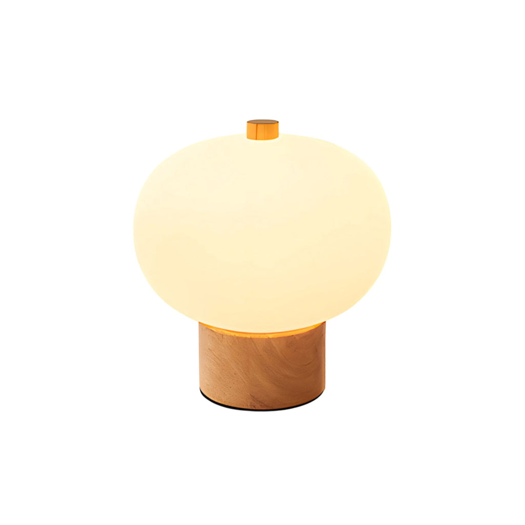 Opal Glass Pebble Wood Base Table Lamp