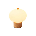 Opal Glass Pebble Wood Base Table Lamp