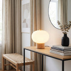Opal Glass Pebble Wood Base Table Lamp