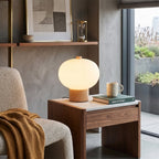 Opal Glass Pebble Wood Base Table Lamp