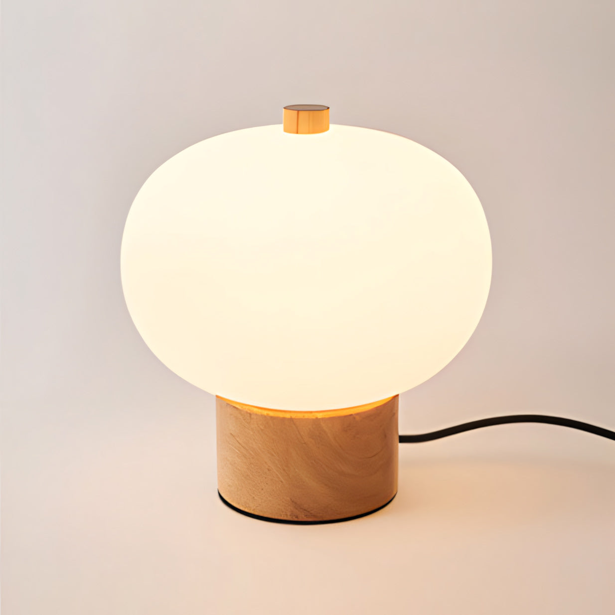 Opal Glass Pebble Wood Base Table Lamp