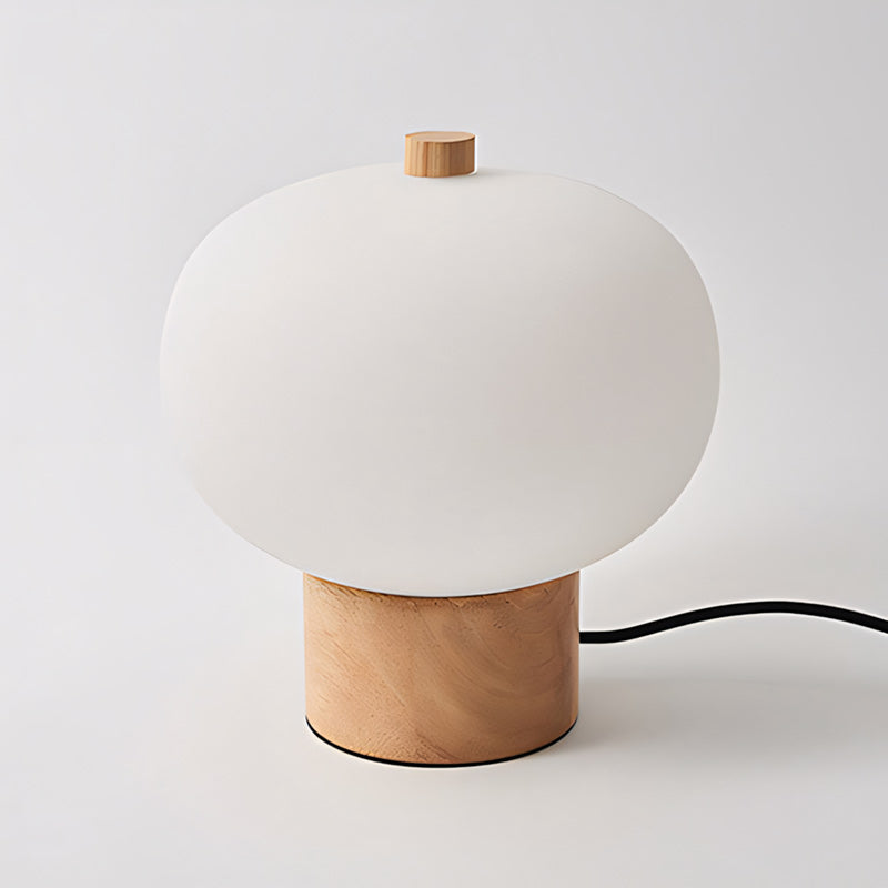 Opal Glass Pebble Wood Base Table Lamp