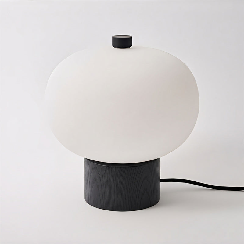Opal Glass Pebble Wood Base Table Lamp